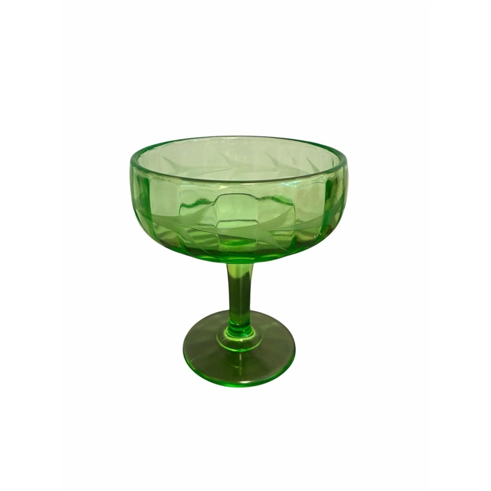 Vintage Anchor Hocking Block Optic Uranium Glass Sherbet Cup